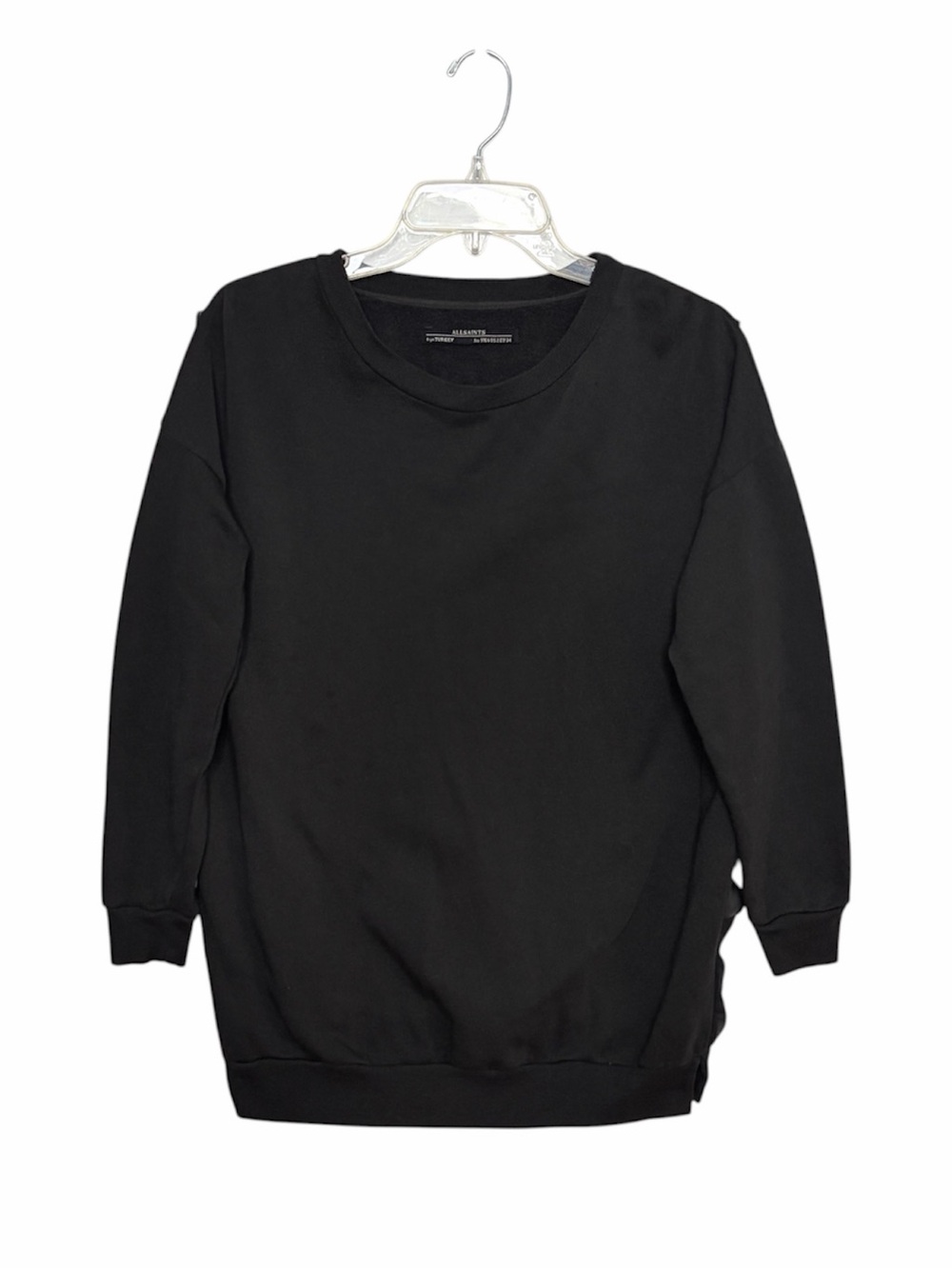 AllSaints Alek Sweat Black Mixed Media Chiffon Overlay Oversized Sweatshirt XS